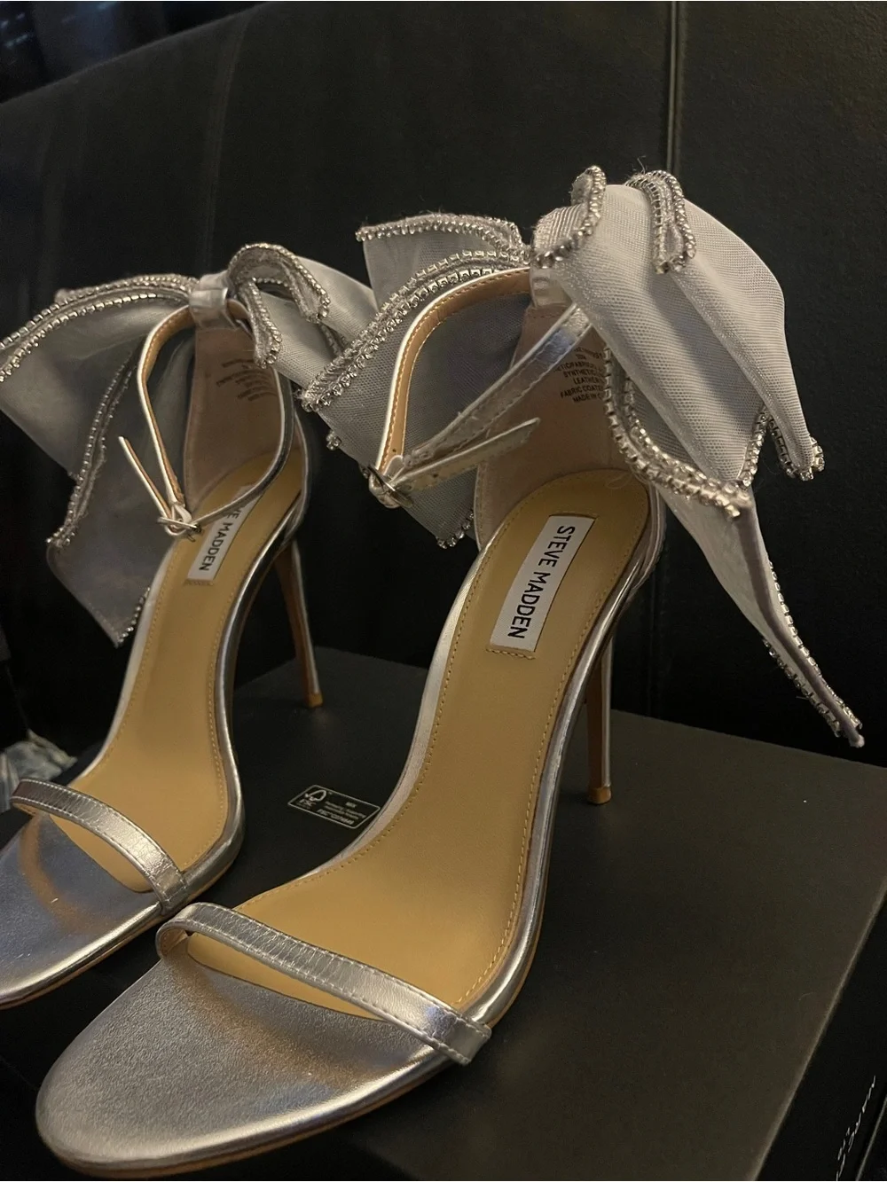 Steve Madden Women’s Back Bow BENNI SILVER RHINESTONES Heels Sz 10 NWOB